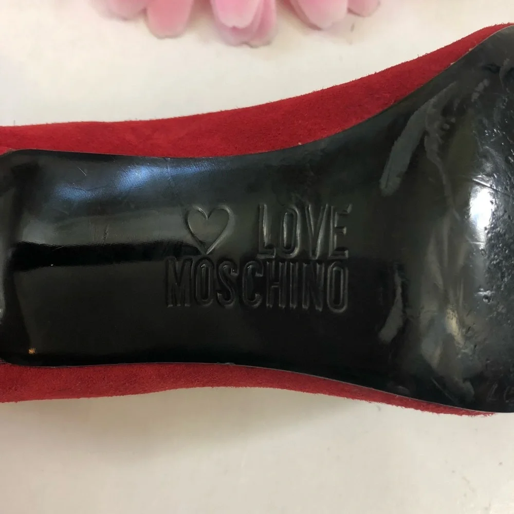 Love Moschino Red Suede Leather Heart Stiletto Heels Pumps